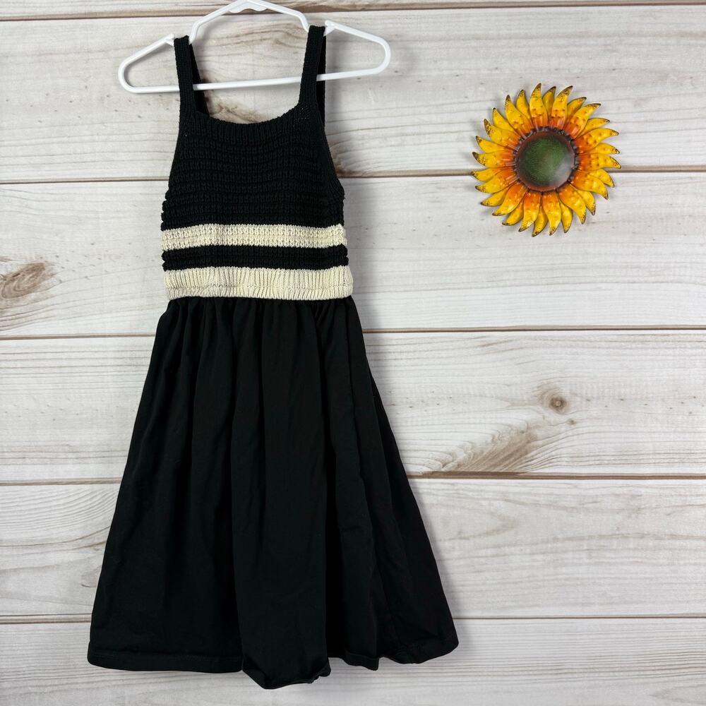 Zara Girls Knit Bodice Black‎ Dress Sleeveless Striped Casual &